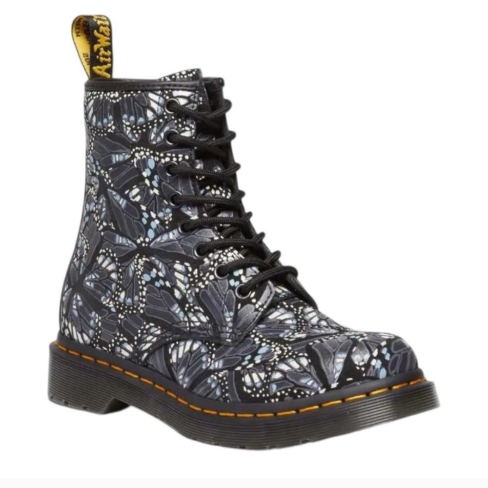 Dr. Martens Black, Blue & White Butterfly Suede Women's Boots